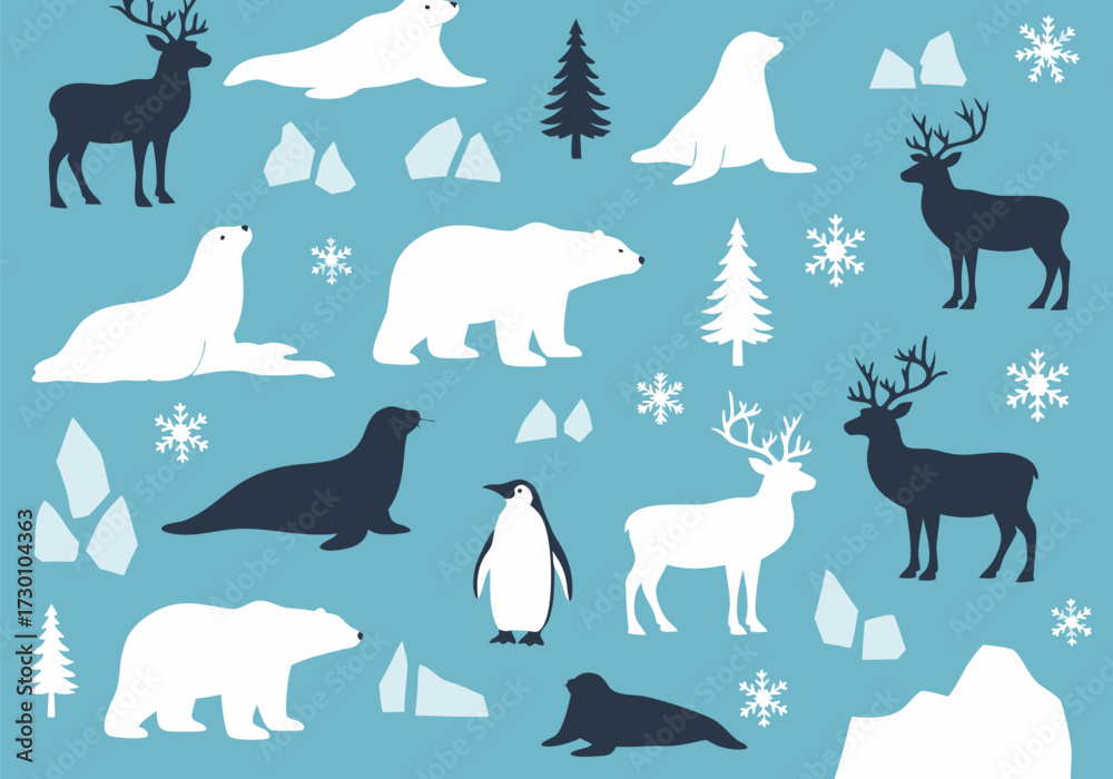 Fototapeta premium Arctic Animals Collection A Charming Vector Illustration of Wildlife in Icy Environments
