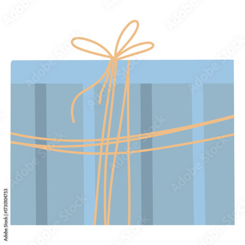 Blue Gift Box Illustrations, Present with Golden Ribbons, Wrapped Box