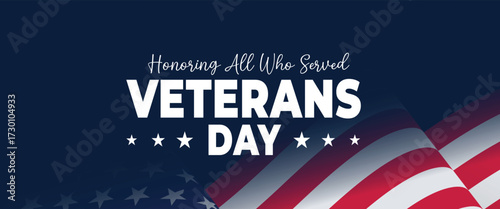 Veterans Day USA Background Design with Honoring all who served lettering and USA flag illustration. Banner, Poster, Greeting Card. Vector Illustration.