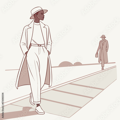 Illustration of a stylish person walking down the street
