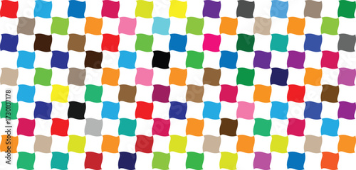 vibrant multicolored square grid pattern with rainbow spectrum swatches for design and creative projects isolated on white background.