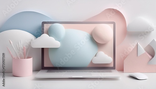 interior abstract blue and light pink design for product display or writing