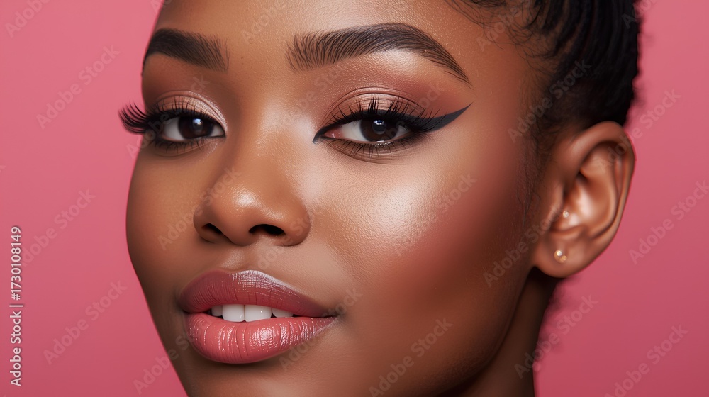 Fototapeta premium African American Teen Beauty Influencer with Glamorous Makeup