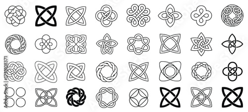 Celtic Knot Vector Set – Irish Medieval Ornament Elements with Endless Intertwined Designs for Tattoo Art, Logo Design, Gaelic Symbols, and Ornamental Decorative Projects