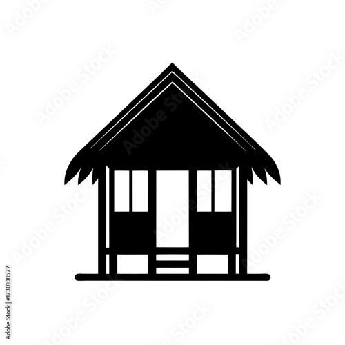 beach hut icon black silhouette vector illustration on transparent background