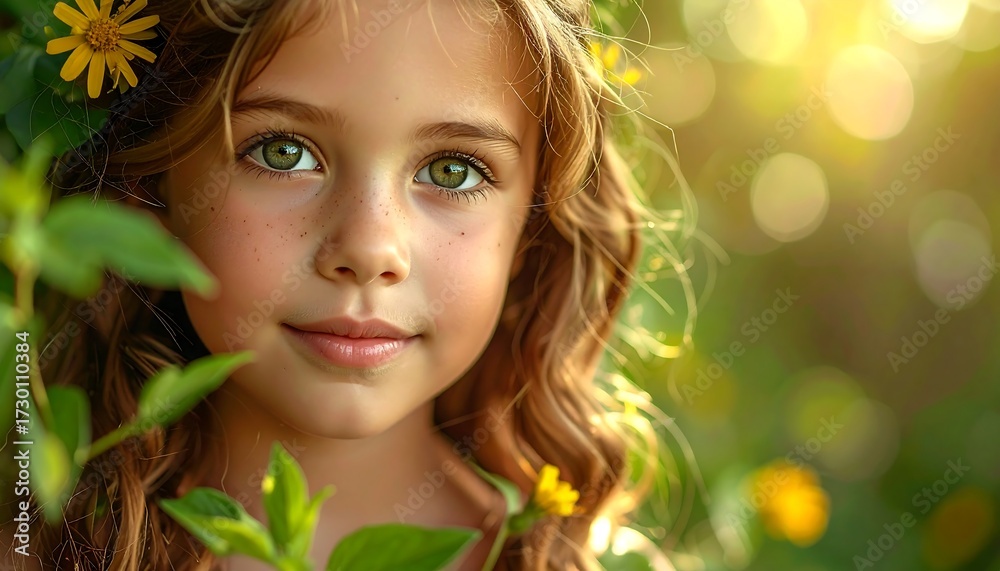 Fototapeta premium Close-up portrait of a girl with flowers in her hair