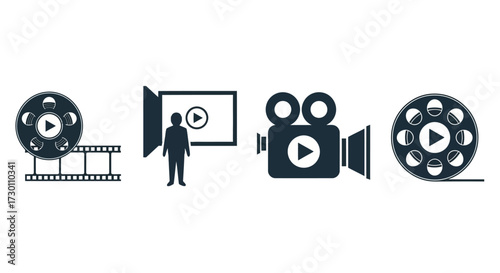 Creative Cinematic Production and Filmmaking Icons Representing Video Creation and Storytelling Concepts