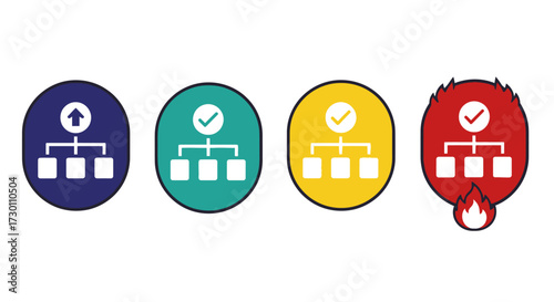 Illustrative Icons Representing Project Progression Management and Risk Assessment in a Business Context