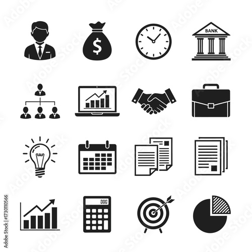 Business and Finance Icons A Collection of Symbols for Strategy, Growth, and Success