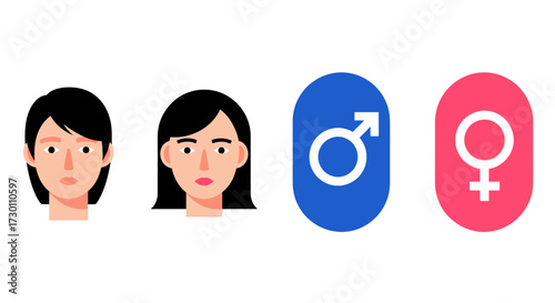Illustrations of human faces alongside gender symbols representing male and female archetypes