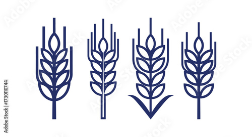 Four Stylized Blue Wheat Stalks Illustration Perfect for Grain Agriculture Baking and Food Related Projects