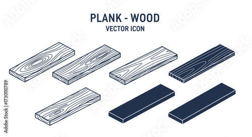Collection of Various Wooden Planks Rendered in Isometric Perspective Style for Vector Icon Representation