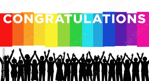 Celebrating Success With a Diverse Crowd Cheering Underneath a Vibrant Rainbow Background Signifying Achievement And Joy