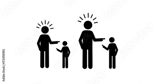 Two adults pointing fingers at two smaller individuals representing a symbolic representation of blame and accountability