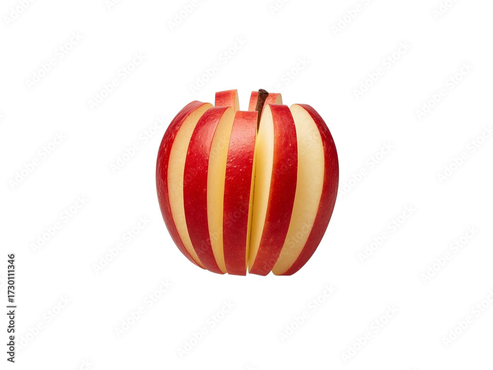 Obraz premium Delicious Fresh Red Apple Sliced Artfully Isolated on Transparent Background