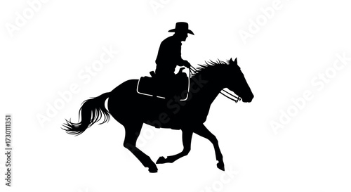 Silhouette of Cowboy Riding a Horse at Full Gallop with Transparent Background Keywords: cowboy, horse, riding, silhouette, galloping, western, cowboy hat, saddle, reins, action, movement