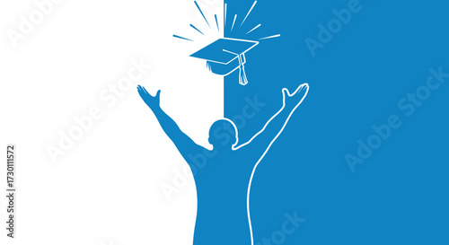 Celebrating Academic Achievement with a Graduation Cap Toss and Arms Raised in Joyful Triumph