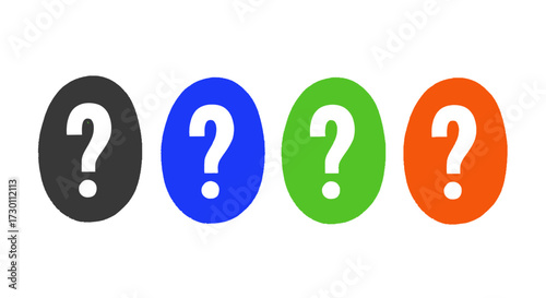 An Assortment of Four Colorful Oval Shapes Each Bearing a Question Mark on a White Background Symbolizing Mystery or Uncertainty