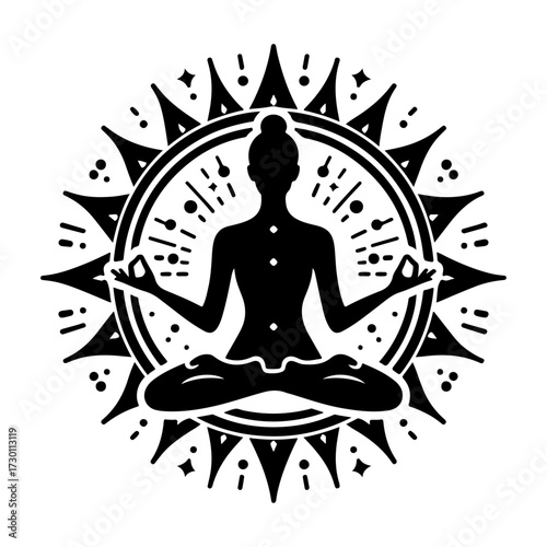 Yoga silhouette vector illustration of a woman meditating in lotus pose