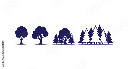 Vector illustration depicting the progression of forest growth from individual trees to a dense woodland scene