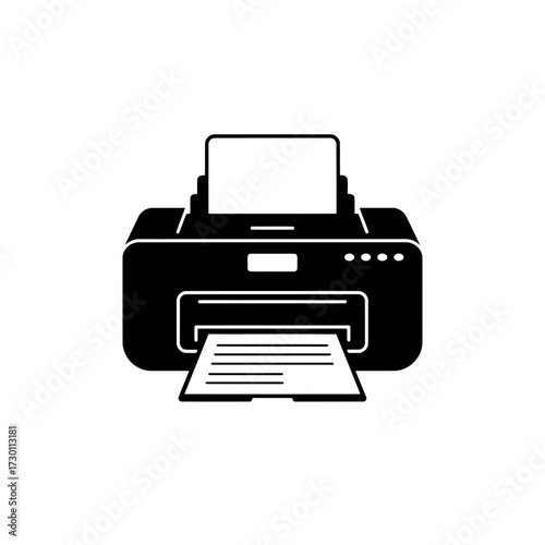 Black printer icon with paper output isolated on transparent background