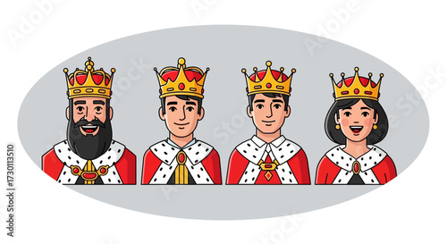 A Royal Family Portrait Displaying Regal Authority and Distinctive Regal Attire Representing Power and Status in a Noble Setting