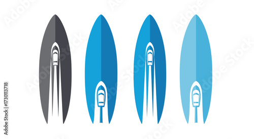 Set of Four Abstract Boat Icons Representing Water Sports and Boating Adventures