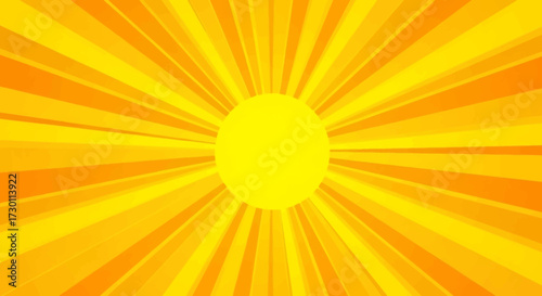 Bright Yellow Sun Radiating Warmth and Energy Across a Vibrant Orange Sky Illustrating a Beautiful Summer Day