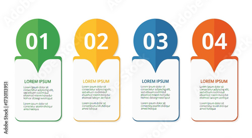 Infographic Template for Presenting Four Steps of a Process or Project Development Plan with Icons and Numbered Sections