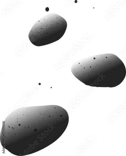 
A simple logo of three small rocks floating in the air, on a white background, in grayscale.