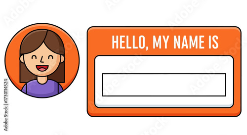 A Friendly Introduction A Young Girl Smiling and Ready to Share Her Name on a Bright Orange Name Tag
