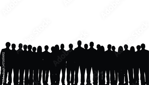 Vector art of a diverse group of people standing together in silhouette 