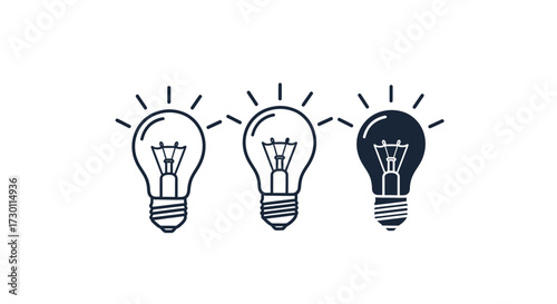 Illustrative graphic depicting three light bulbs with two glowing brightly and one in a contrasting dark shade symbolizing different ideas or concepts