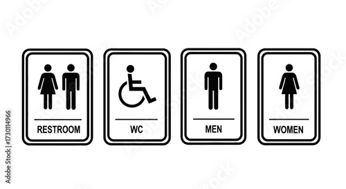 Set of Universal Restroom Signs Including Separate Men Women and Accessible Facilities Clearly Indicating Public Amenities