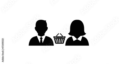 Illustrating the concept of customer engagement and consumer behavior with a shared shopping basket between two diverse individuals