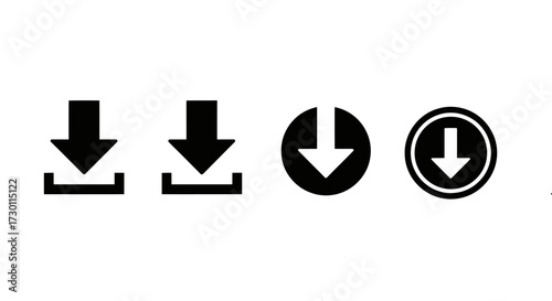 Collection of download icons showing different styles and variations for digital content retrieval and file saving applications