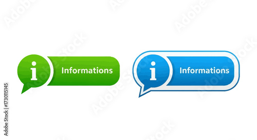 Informations icons in speech bubbles green and blue demonstrating important data access and communication tools