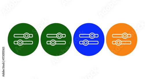 Collection of four circular icons representing adjustable settings each featuring two horizontal sliders with circular knobs