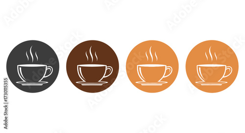 Set of four steaming coffee cup icons in different colors representing a variety of hot beverage options