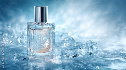 Wallpaper Mural Elegant Glass Bottle of Fragrance Resting on Ice With Cool Backdrop Torontodigital.ca