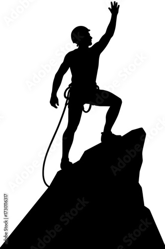 Mountain Climber Silhouette Vector | Reaching Summit Adventure Illustration
