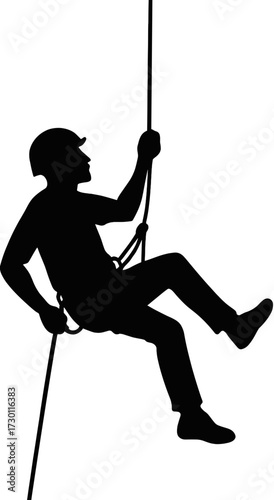 Rock Climber Rappelling Silhouette Vector | Extreme Mountain Sport Illustration