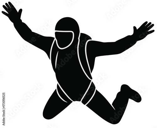 Skydiver Freefall Silhouette Vector | Extreme Sport Skydiving Design