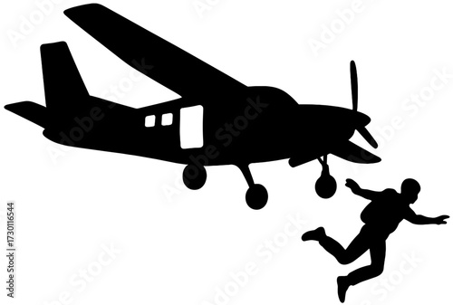 Skydiver Jumping from Airplane Silhouette Vector | Extreme Sport Illustration