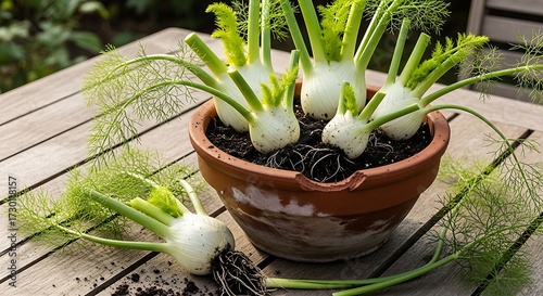 Fennel Plants in Terracotta Pot.