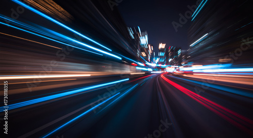 Abstract city lights blur during nighttime long exposure urban scene