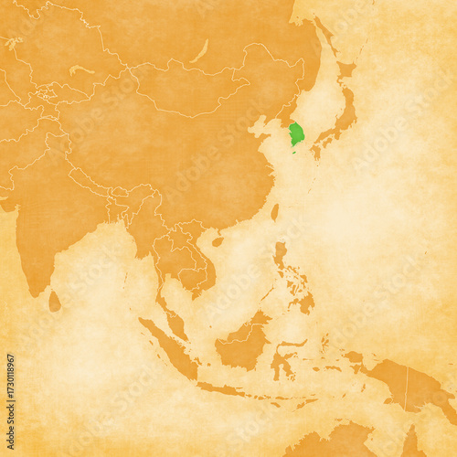 Ocher map of East Asia - South Korea