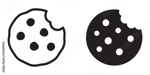 Two Chocolate Chip Cookie Icons Bitten Vector Illustration Design Element