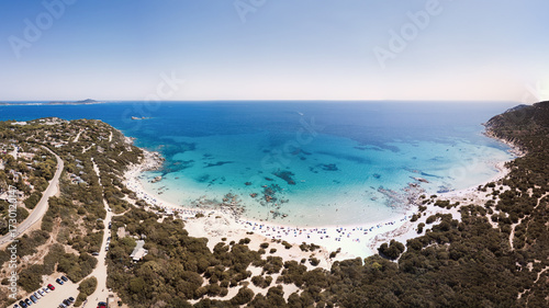 High-quality panorama of Porto Sa Ruxi beach located in Villasimius, Sardinia, Italy.