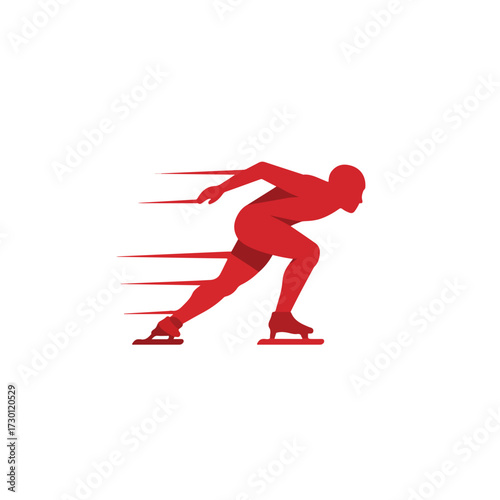 Speed skater, red silhouette, skating fast. Speed lines indicate forward motion